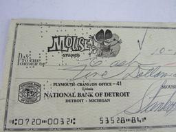 Rare Original 1965 Mouse Studios Cancelled Check signed by Stanley "Mouse" Miller