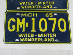 Vintage 1965 Michigan Water-Wonderland Pair License Plates "GM" Prefix