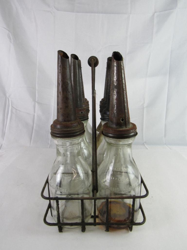 Antique Glass Quart Oil Bottle 8-Pack in Carrier