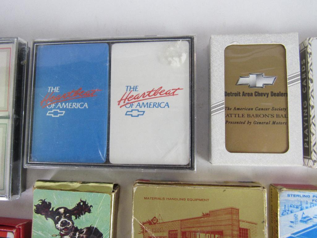 Grouping of Vintage Advertising Playing Card Decks- Kelly Tires, Oldsmobile, Chevy, Perfect Circle.