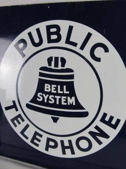 Antique Bell System Public Telephone Double Sided Porcelain Flange Sign