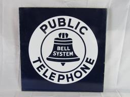 Antique Bell System Public Telephone Double Sided Porcelain Flange Sign