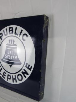Antique Bell System Public Telephone Double Sided Porcelain Flange Sign