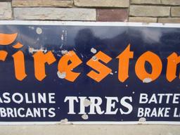 Antique Original Firestone Tires " Gasoline & Batteries" Porcelain Service Station Sign 30 x 72"