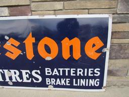 Antique Original Firestone Tires " Gasoline & Batteries" Porcelain Service Station Sign 30 x 72"