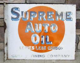 Rare Antique Gulf Supreme Auto Oil Dbl. Sided Porcelain Flange Sign