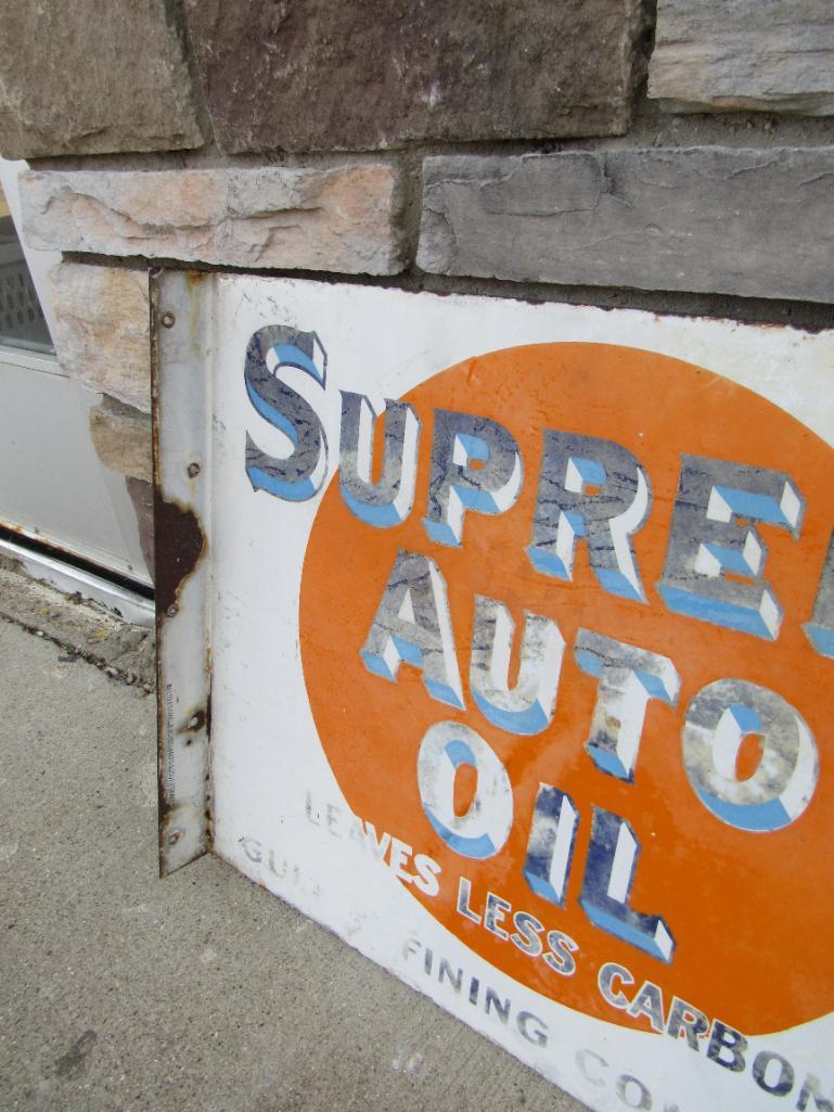 Rare Antique Gulf Supreme Auto Oil Dbl. Sided Porcelain Flange Sign