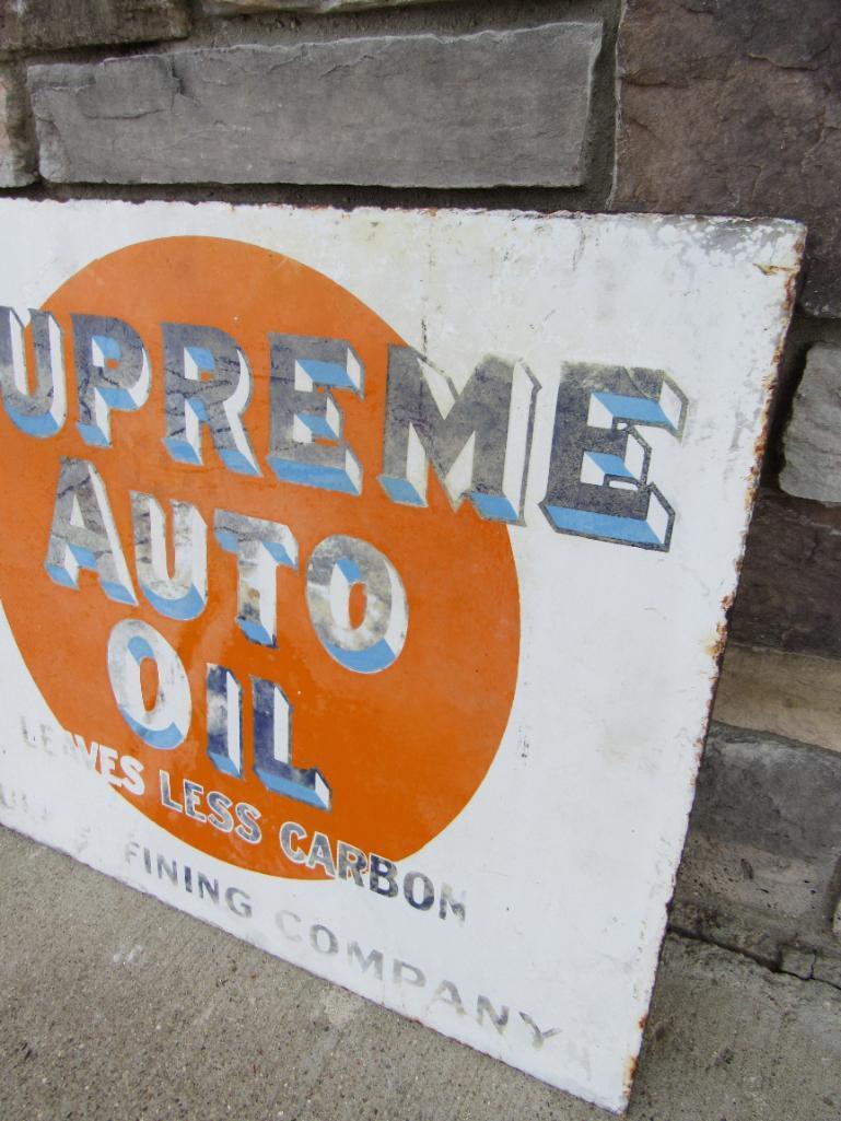 Rare Antique Gulf Supreme Auto Oil Dbl. Sided Porcelain Flange Sign