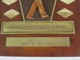 Excellent 1965 Queen City Chevrolet Salesman of the Year Award Plaque