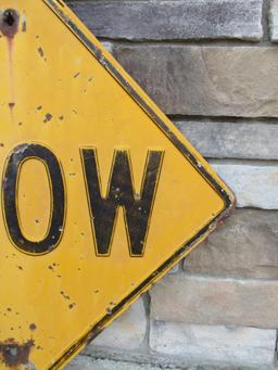 Vintage Heavy Embossed Metal "SLOW" Road Sign