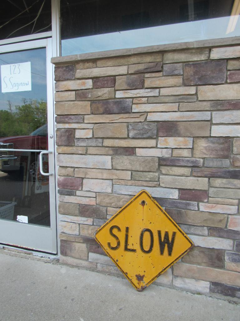 Vintage Heavy Embossed Metal "SLOW" Road Sign