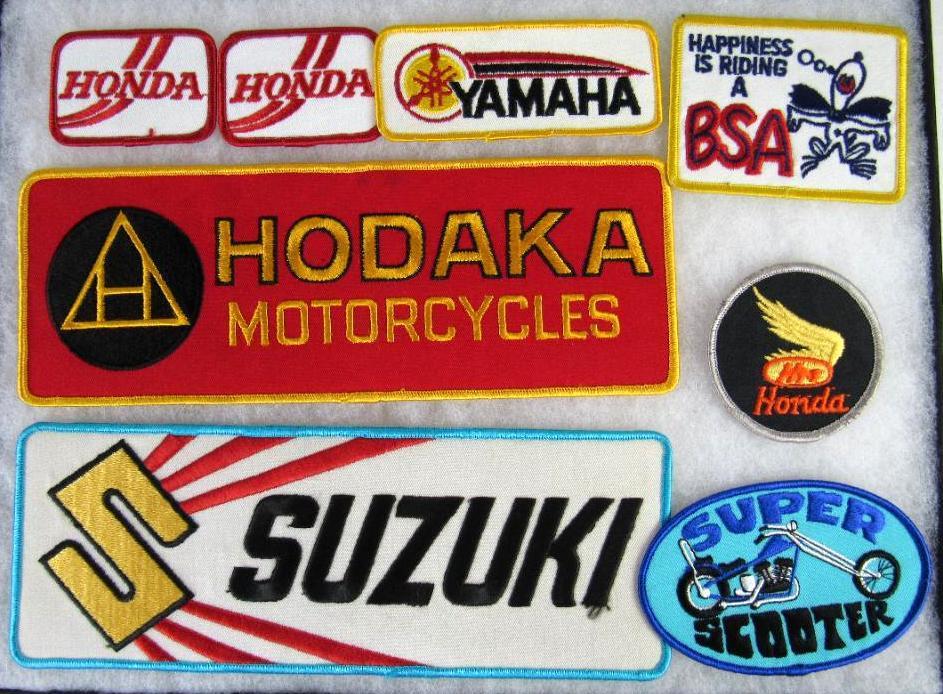 Excellent Lot Vintage Sewn Motorcycle related Patches- Honda, Suzuki, BSA, Yamaha+