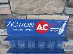 Vintage AC Spark Plugs Metal / Glass Jar Service Station Display Rack/ Sign