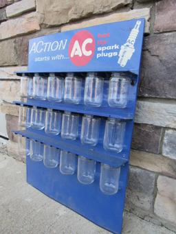 Vintage AC Spark Plugs Metal / Glass Jar Service Station Display Rack/ Sign