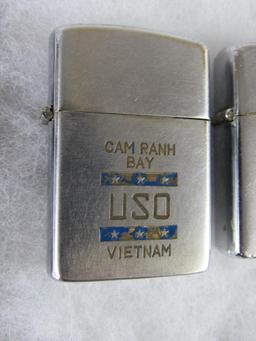 Lot (3) Vintage Zippo Lighters- Vietnam, USO, Cam Ranh Bay, etc