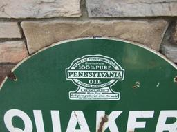 Excellent Antique Quaker State "Tombstone" Double Sided Porcelain Service Station Sign