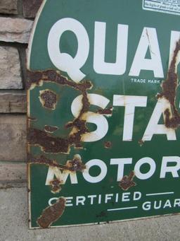 Excellent Antique Quaker State "Tombstone" Double Sided Porcelain Service Station Sign