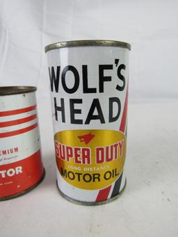 Lot (2) Antique Metal Oil Can Advertising Coin Banks. Wolf's Head & Cities Service