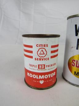 Lot (2) Antique Metal Oil Can Advertising Coin Banks. Wolf's Head & Cities Service