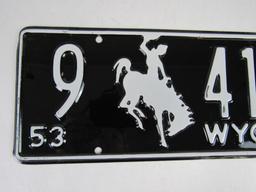 Vintage 1953 Wyoming License Plate