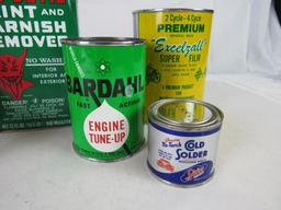 Grouping Vintage Metal Oil and Related Cans- Liquid Kool, Red-Devil, Bardahl, Excelzall+