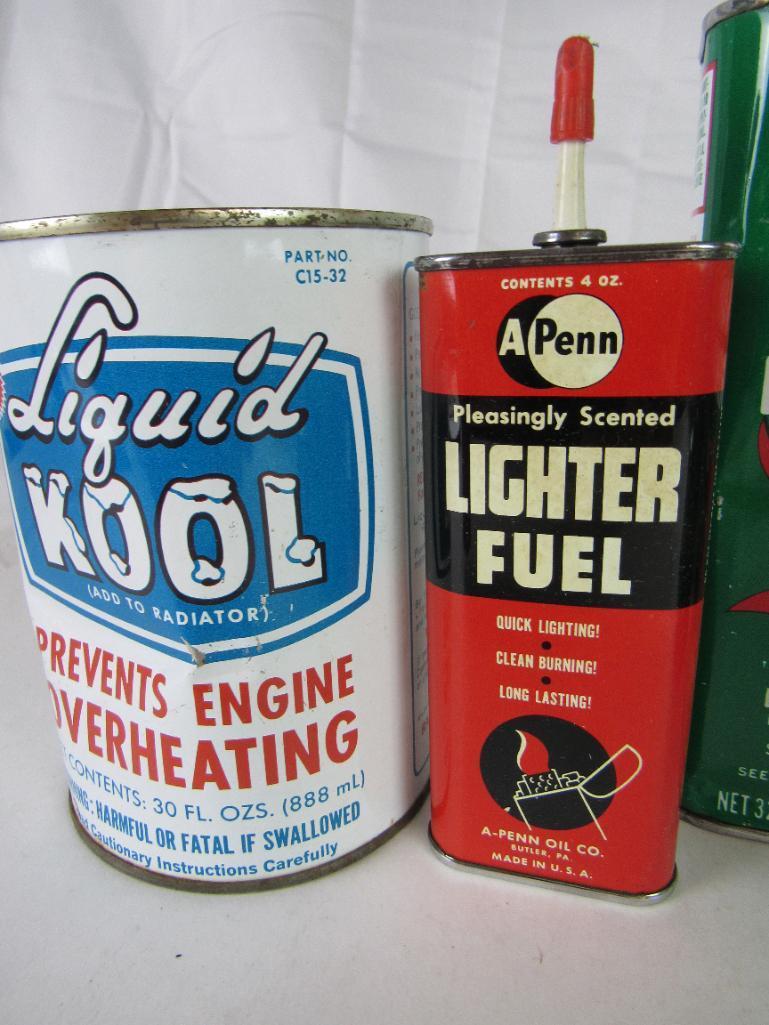 Grouping Vintage Metal Oil and Related Cans- Liquid Kool, Red-Devil, Bardahl, Excelzall+