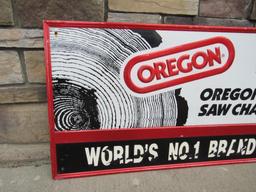 Vintage Oregon Chainsaws Embossed Metal Dealer Sign
