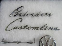 Lot (4) Vintage Automobile Emblems/ Trim Badges- GTO, Belvedere, VW, Customline