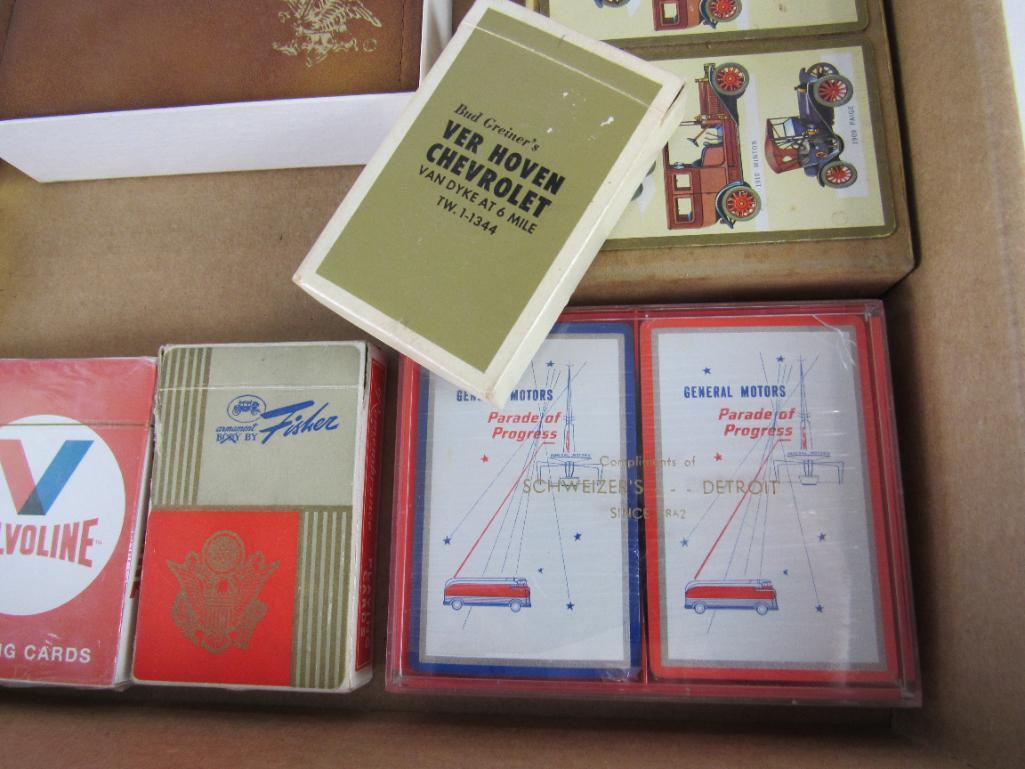Grouping Antique/ Vintage Advertising Playing Card Decks- Mostly Automotive