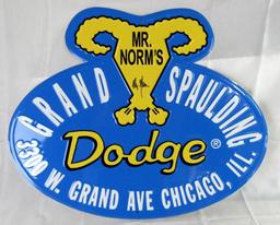 Contemporary Mr. Norm's Grand Spaulding Dodge Embossed Metal Sign/ Signed by MR. NORM