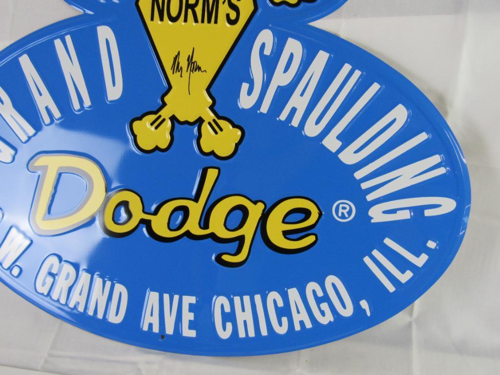 Contemporary Mr. Norm's Grand Spaulding Dodge Embossed Metal Sign/ Signed by MR. NORM