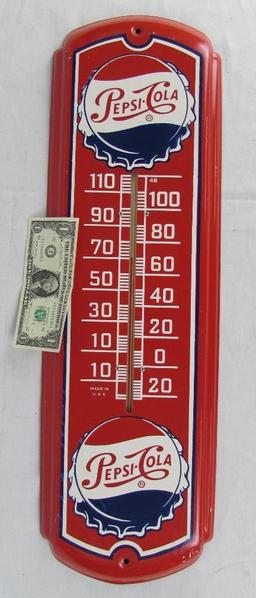 Vintage Pepsi-Cola 27" Metal Advertising Thermometer