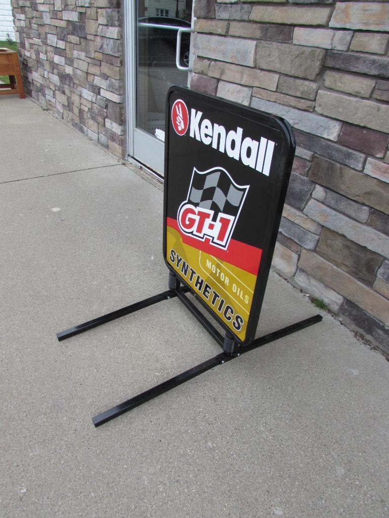 Vintage NOS Kendall GT-1 Racing Motor Oil Dbl. Curbside Sign. Sealed