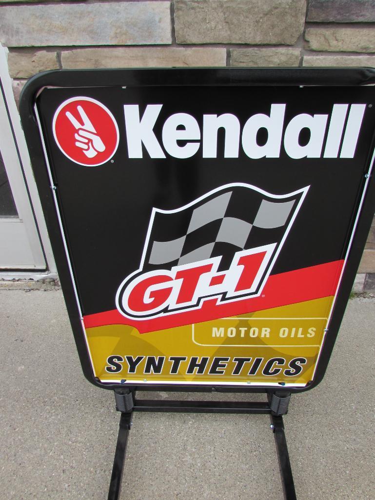 Vintage NOS Kendall GT-1 Racing Motor Oil Dbl. Curbside Sign. Sealed