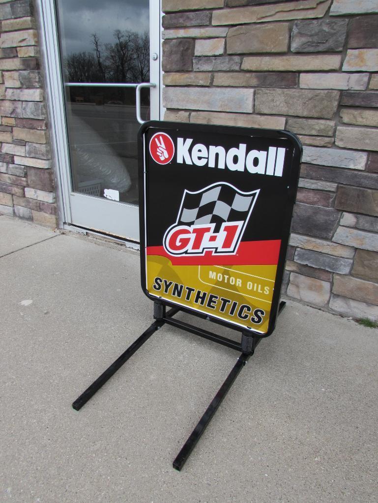 Vintage NOS Kendall GT-1 Racing Motor Oil Dbl. Curbside Sign. Sealed