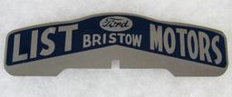 Antique List Motors Ford Dealer Bristow, Okla. Metal License Plate Topper