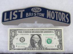 Antique List Motors Ford Dealer Bristow, Okla. Metal License Plate Topper