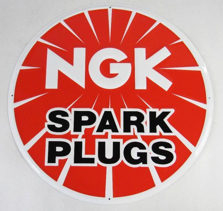 Contemporary Embossed Metal Sign NGK Spark Plugs 17.5"