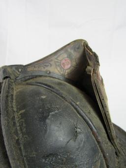 Antique All Leather Fire Helmet Captain Engine #1 GFD Gloucester Mass.