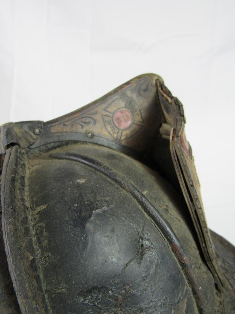 Antique All Leather Fire Helmet Captain Engine #1 GFD Gloucester Mass.