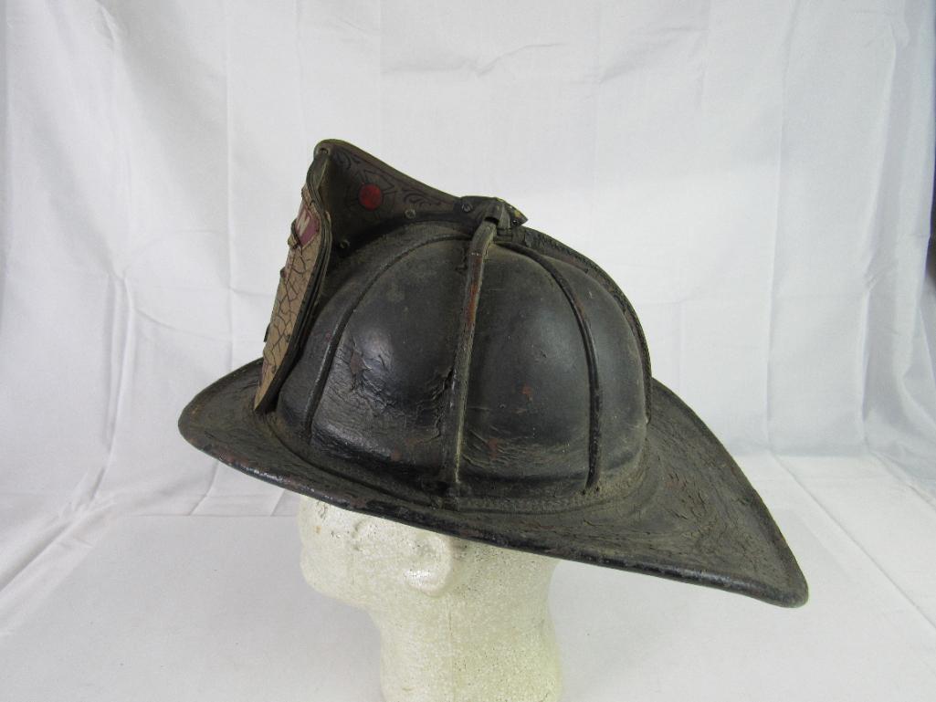 Antique All Leather Fire Helmet Captain Engine #1 GFD Gloucester Mass.