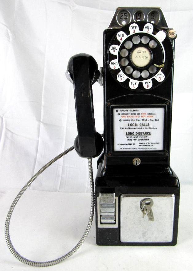 Antique 1950's Western Electric Coin Op Black Payphone (3-Slot)