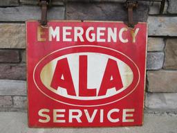 Antique ALA Emergency Service Dbl. Sided Porcelain Sign on Original Cast Iron Hanger