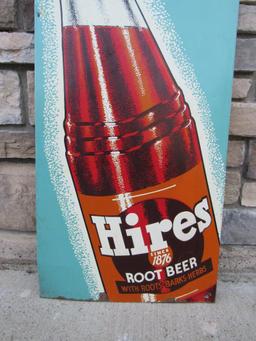 Excellent Antique Hires Root Beer "Refreshes Right" Embossed Metal Bottle Sign