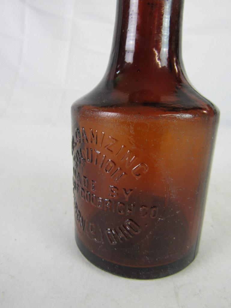 Early Antique BF Goodrich Vulcanizing Solution Amber Embossed Bottle