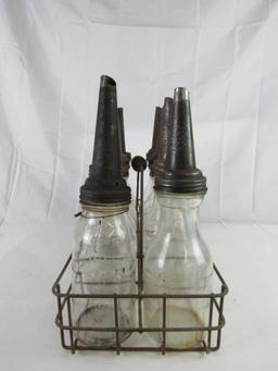 Antique Glass Quart Oil Bottle 8-Pack in Carrier