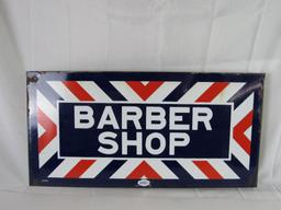 Outstanding NOS Marvy #1224 Barber Shop Double Sided Porcelain Flange Sign