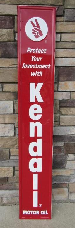 Vintage NOS Kendall Motor Oil Embossed Metal Vertical Sign 6 ft.