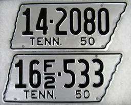 (2) Scarce 1950 Tennessee License Plates (Diecut) "State-Shape"