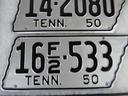 (2) Scarce 1950 Tennessee License Plates (Diecut) "State-Shape"